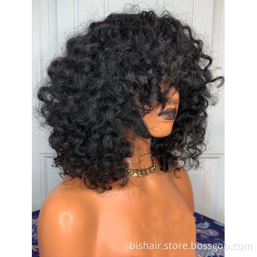 Wholesale Rose Curly Human Hair Wig With Bangs Full Machine Made Deep Wave Short Bob For Women Water Virgin Brazilian Pixie Cut